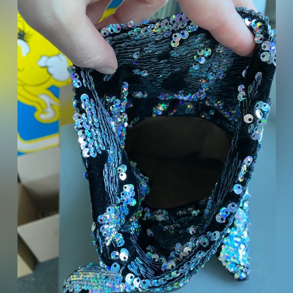 Free People Midnight Party Velvet Sequin Scrunch Boots Heels 38 7.5 festival - Picture 12 of 15